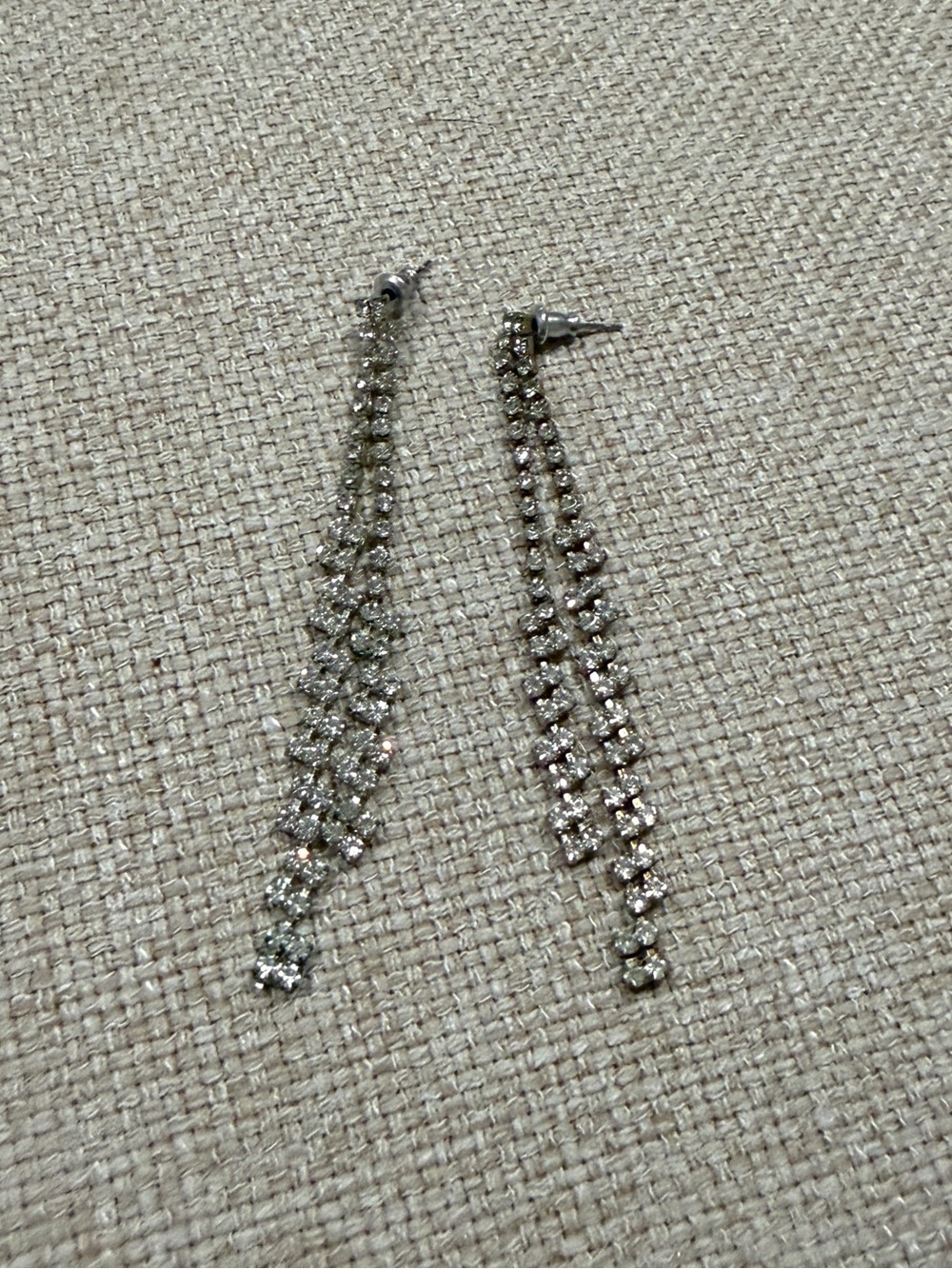 Long Silver Crystal Drop Earrings